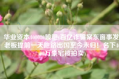 华业资本400080股吧(百亿诈骗案东窗事发，老板提前一天跑路出国至今未归！名下4000万豪宅被拍卖)