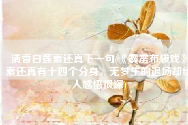 清香白莲素还真下一句(《霹雳布袋戏》素还真有十四个分身，无梦生的退场却给人感悟很深)