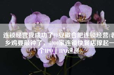 连锁经营我成功了??安徽合肥连锁经营(老乡鸡要敲钟了，1000家连锁快餐店撑起一个IPO｜IPO速递)