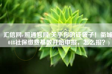 汇信网e照通官网(关乎你的钱袋子！衢城2018社保缴费基数开始申报，怎么报？)