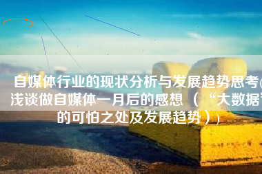 自媒体行业的现状分析与发展趋势思考(浅谈做自媒体一月后的感想 （“大数据”的可怕之处及发展趋势）)