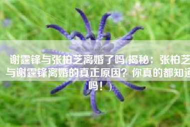 谢霆锋与张柏芝离婚了吗(揭秘：张柏芝与谢霆锋离婚的真正原因？你真的都知道吗！)