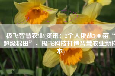 极飞智慧农业(资讯：2个人挑战3000亩“超级棉田”，极飞科技打造智慧农业新样本)