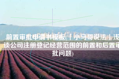 前置审批申请书模板(「小马哥说法」浅谈公司注册登记经营范围的前置和后置审批问题)