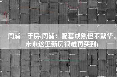 周浦二手房(周浦：配套成熟但不繁华，未来这里新房很难再买到)