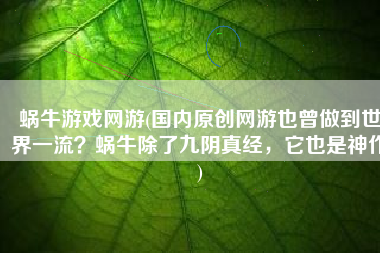 蜗牛游戏网游(国内原创网游也曾做到世界一流？蜗牛除了九阴真经，它也是神作)