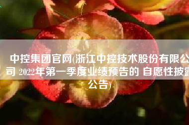 中控集团官网(浙江中控技术股份有限公司 2022年第一季度业绩预告的 自愿性披露公告)
