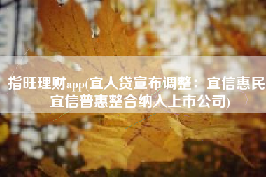 指旺理财app(宜人贷宣布调整：宜信惠民、宜信普惠整合纳入上市公司)