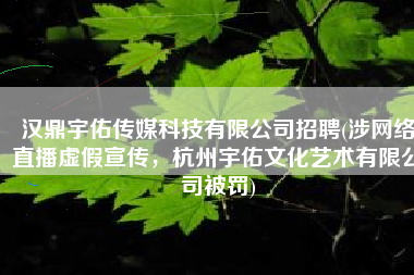 汉鼎宇佑传媒科技有限公司招聘(涉网络直播虚假宣传，杭州宇佑文化艺术有限公司被罚)