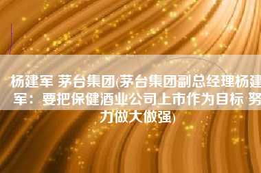 杨建军 茅台集团(茅台集团副总经理杨建军：要把保健酒业公司上市作为目标 努力做大做强)
