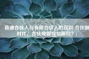 普通合伙人与有限合伙人的区别(合伙制时代，合伙规则你知道吗？)