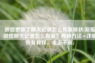 微信更新了聊天记录怎么恢复原状(新版微信聊天记录怎么恢复？两种方法+详细恢复教程，拿走不谢)