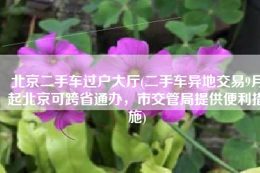 北京二手车过户大厅(二手车异地交易9月起北京可跨省通办，市交管局提供便利措施)