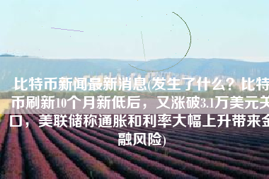 比特币新闻最新消息(发生了什么？比特币刷新10个月新低后，又涨破3.1万美元关口，美联储称通胀和利率大幅上升带来金融风险)
