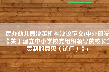 民办幼儿园决策机构决议范文(中办印发《关于建立中小学校党组织领导的校长负责制的意见（试行）》)