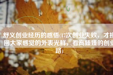 舒义创业经历的感悟(17次创业失败，才换回大家感觉的外表光鲜，看高臻臻的创业路)