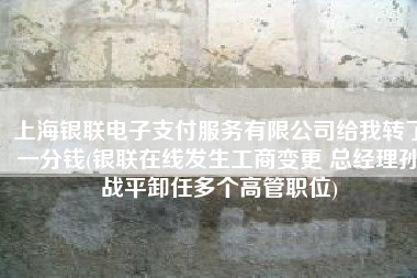 上海银联电子支付服务有限公司给我转了一分钱(银联在线发生工商变更 总经理孙战平卸任多个高管职位)