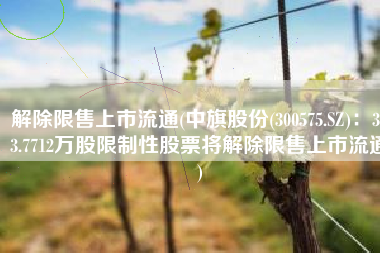 解除限售上市流通(中旗股份(300575.SZ)：383.7712万股限制性股票将解除限售上市流通)
