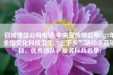 白城捷信公司电话(中央宣传部公布2021年全国文化科技卫生“三下乡”活动示范项目、优秀团队、服务标兵名单)
