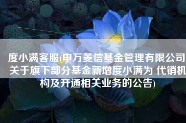 度小满客服(申万菱信基金管理有限公司 关于旗下部分基金新增度小满为 代销机构及开通相关业务的公告)