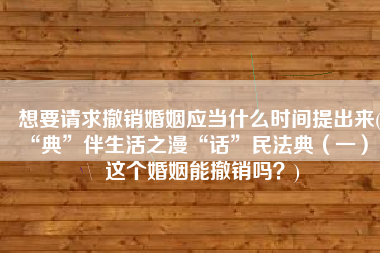 想要请求撤销婚姻应当什么时间提出来(“典”伴生活之漫“话”民法典（一） | 这个婚姻能撤销吗？)