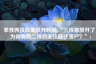 单独两孩政策放开时间(“三孩都放开了，为何我的二孩仍无法随迁落户？”)