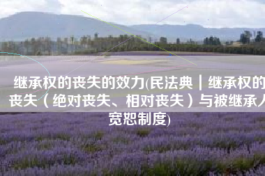 继承权的丧失的效力(民法典｜继承权的丧失（绝对丧失、相对丧失）与被继承人宽恕制度)