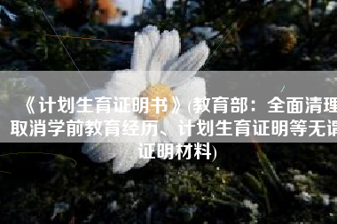 《计划生育证明书》(教育部：全面清理取消学前教育经历、计划生育证明等无谓证明材料)