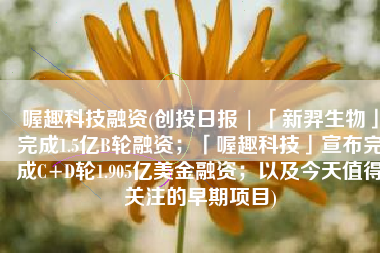 喔趣科技融资(创投日报 | 「新羿生物」完成1.5亿B轮融资；「喔趣科技」宣布完成C+D轮1.905亿美金融资；以及今天值得关注的早期项目)