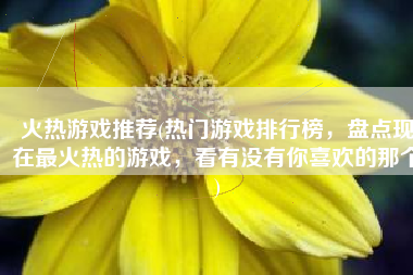 火热游戏推荐(热门游戏排行榜，盘点现在最火热的游戏，看有没有你喜欢的那个)