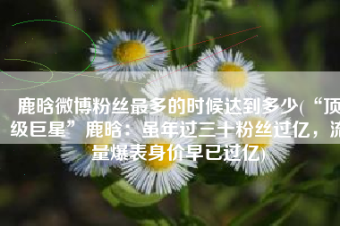 鹿晗微博粉丝最多的时候达到多少(“顶级巨星”鹿晗：虽年过三十粉丝过亿，流量爆表身价早已过亿)