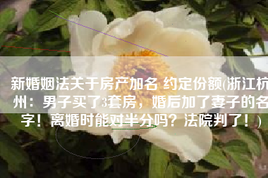 新婚姻法关于房产加名 约定份额(浙江杭州：男子买了3套房，婚后加了妻子的名字！离婚时能对半分吗？法院判了！)