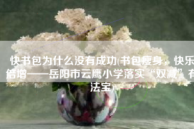 快书包为什么没有成功(书包瘦身，快乐倍增——岳阳市云鹰小学落实“双减”有法宝)