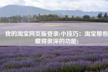 我的淘宝网页版登录(小技巧：淘宝那些藏得很深的功能)