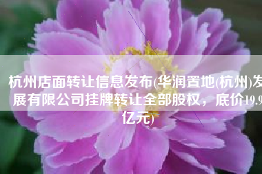 杭州店面转让信息发布(华润置地(杭州)发展有限公司挂牌转让全部股权，底价19.9亿元)