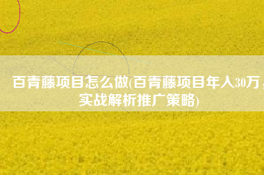 百青藤项目怎么做(百青藤项目年入30万，实战解析推广策略)