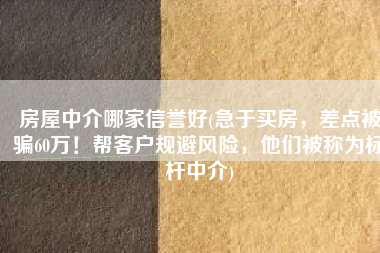 房屋中介哪家信誉好(急于买房，差点被骗60万！帮客户规避风险，他们被称为标杆中介)