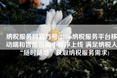 纳税服务网官方号(12366纳税服务平台移动端和智能咨询小程序上线 满足纳税人“随时随地”获取纳税服务需求)