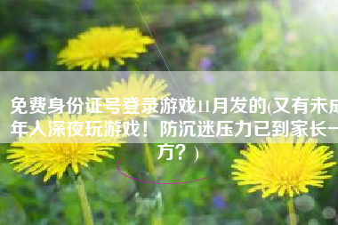 免费身份证号登录游戏11月发的(又有未成年人深夜玩游戏！防沉迷压力已到家长一方？)