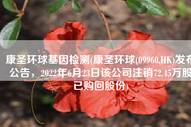 康圣环球基因检测(康圣环球(09960.HK)发布公告，2022年6月23日该公司注销72.45万股已购回股份)