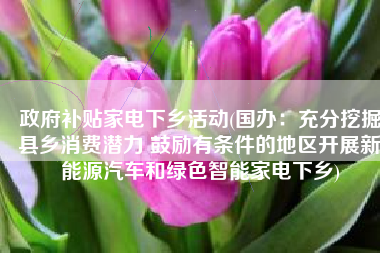 政府补贴家电下乡活动(国办：充分挖掘县乡消费潜力 鼓励有条件的地区开展新能源汽车和绿色智能家电下乡)