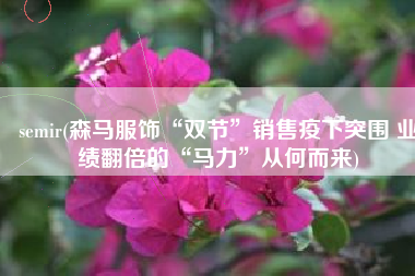 semir(森马服饰“双节”销售疫下突围 业绩翻倍的“马力”从何而来)