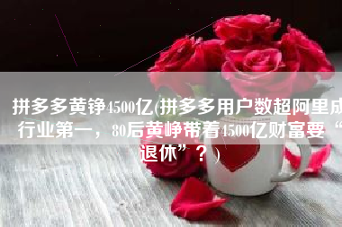 拼多多黄铮4500亿(拼多多用户数超阿里成行业第一，80后黄峥带着4500亿财富要“退休”？)