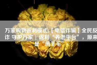 万家购物返利模式(【电信诈骗】全民反诈 守护万家 | 返利“养老平台”，原来是“薅羊毛”)