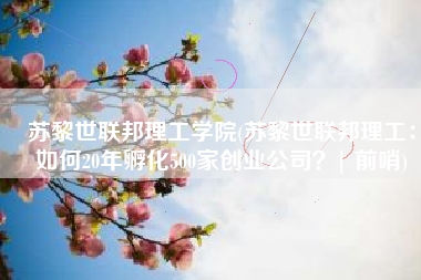 苏黎世联邦理工学院(苏黎世联邦理工：如何20年孵化500家创业公司？| 前哨)