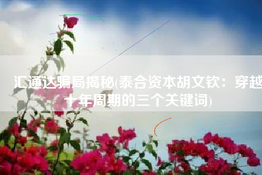 汇通达骗局揭秘(泰合资本胡文钦：穿越十年周期的三个关键词)