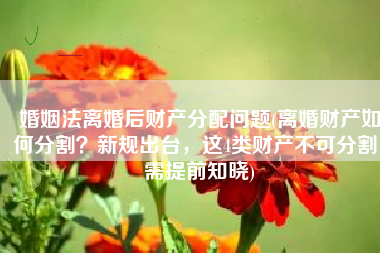 婚姻法离婚后财产分配问题(离婚财产如何分割？新规出台，这4类财产不可分割，需提前知晓)