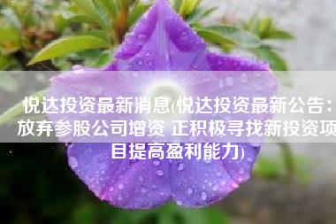 悦达投资最新消息(悦达投资最新公告：放弃参股公司增资 正积极寻找新投资项目提高盈利能力)