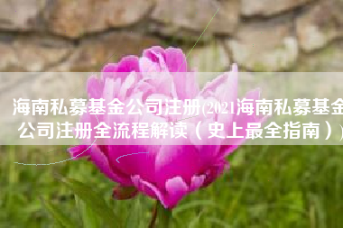 海南私募基金公司注册(2021海南私募基金公司注册全流程解读（史上最全指南）)
