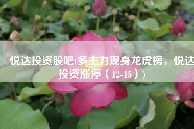 悦达投资股吧(多主力现身龙虎榜，悦达投资涨停（12-15）)